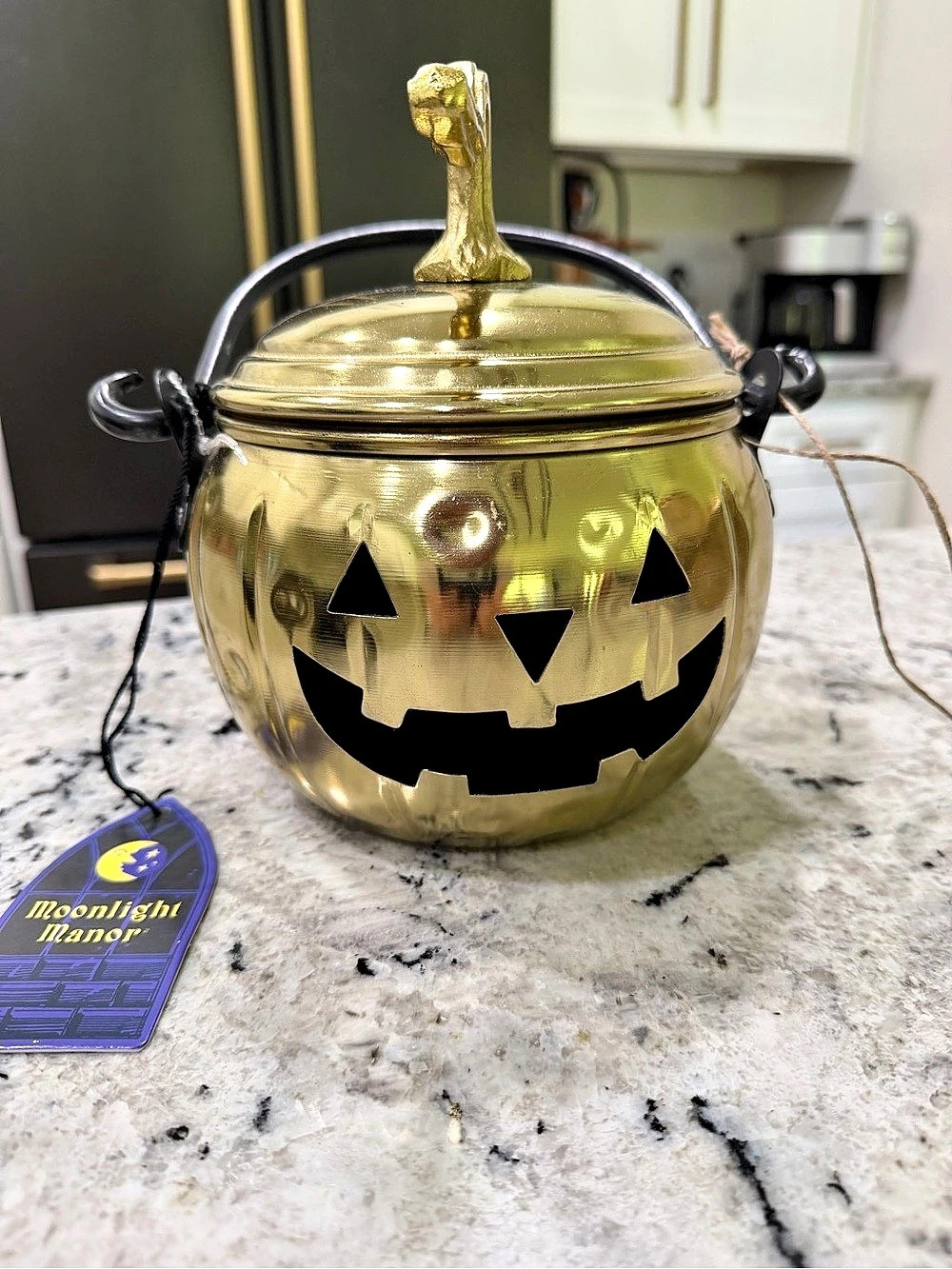 Moonlight Manor Hammered Metal Jack-O'-Lantern Bucket Gold & Black